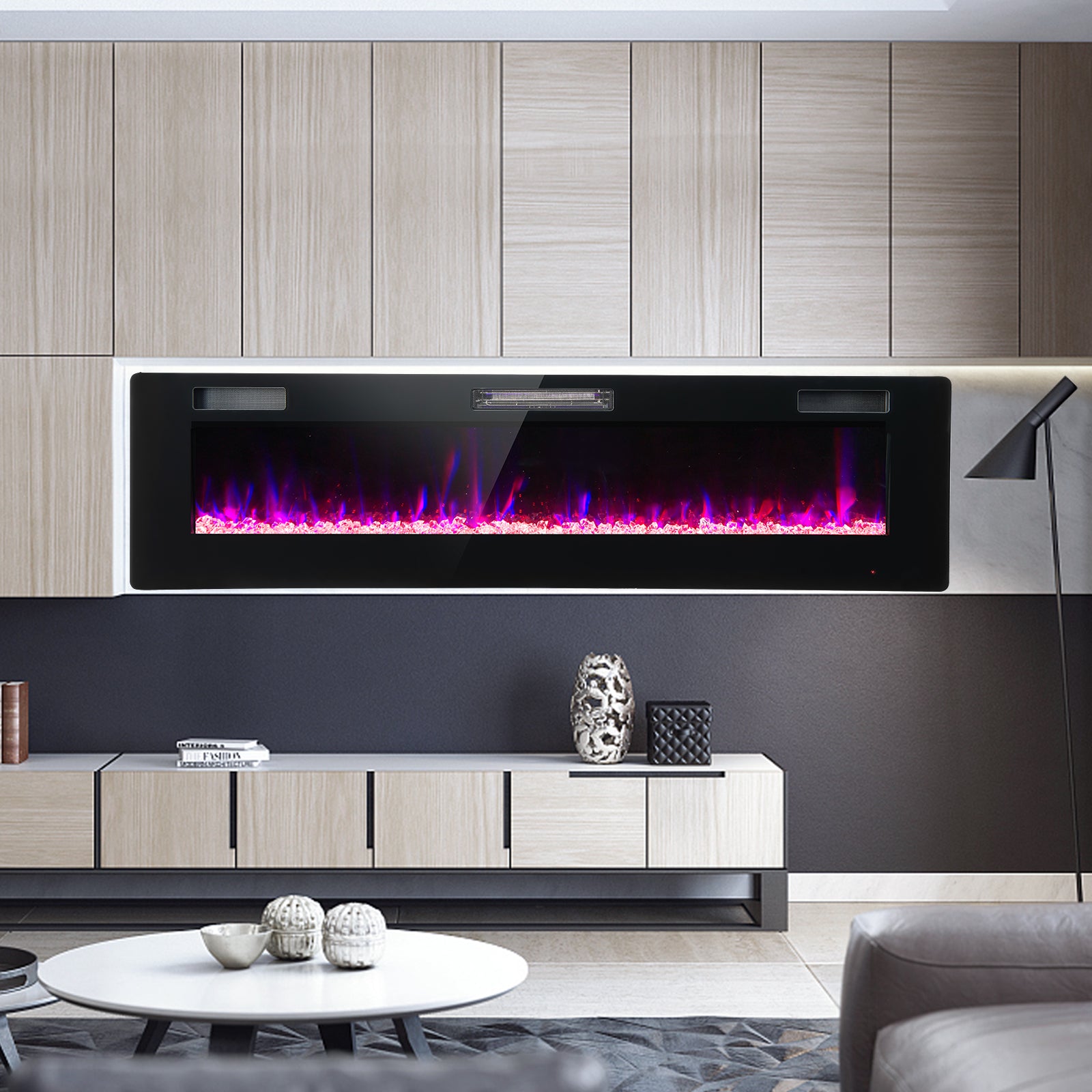 60 Inches Ultra-thin Electric Fireplace with Remote Control and Timer Function