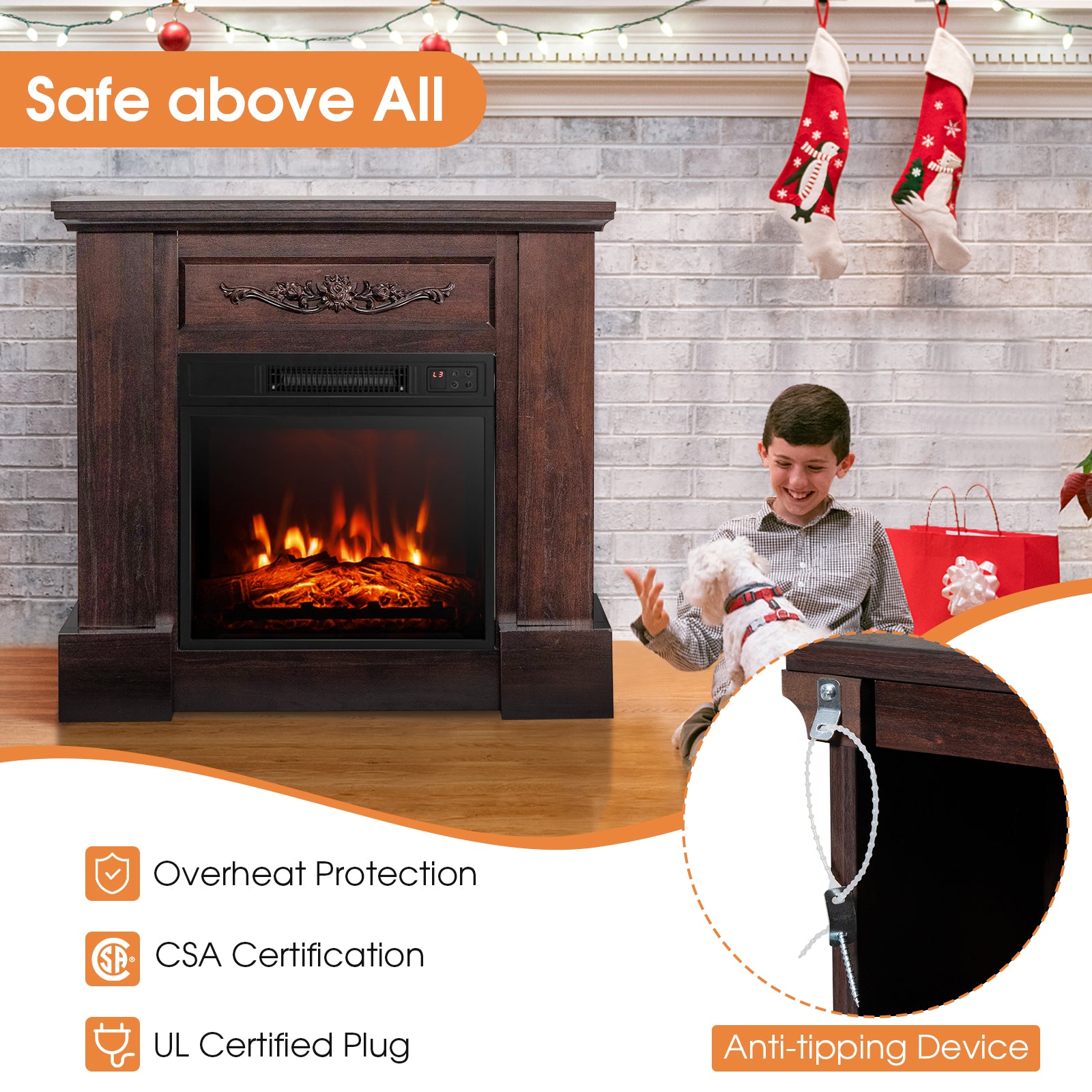 1400W TV Stand Electric Fireplace Mantel with Remote Control-Natural