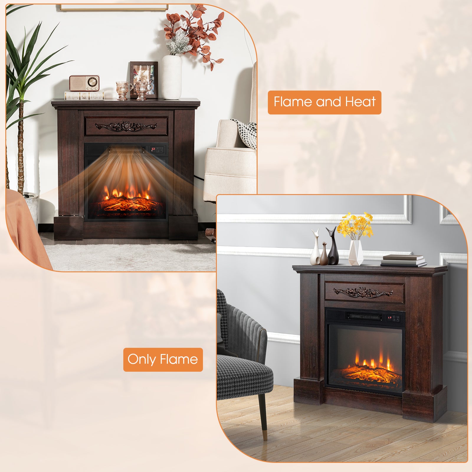 1400W TV Stand Electric Fireplace Mantel with Remote Control-Natural