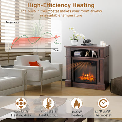 32 Inch 1400W Electric TV Stand Fireplace with Shelf-Natural