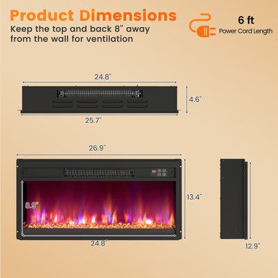 18/23/26 Inch 1500W Electric Fireplace Insert with Remote Control-26 inches