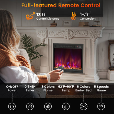 18/23/26 Inch 1500W Electric Fireplace Insert with Remote Control-18 inches