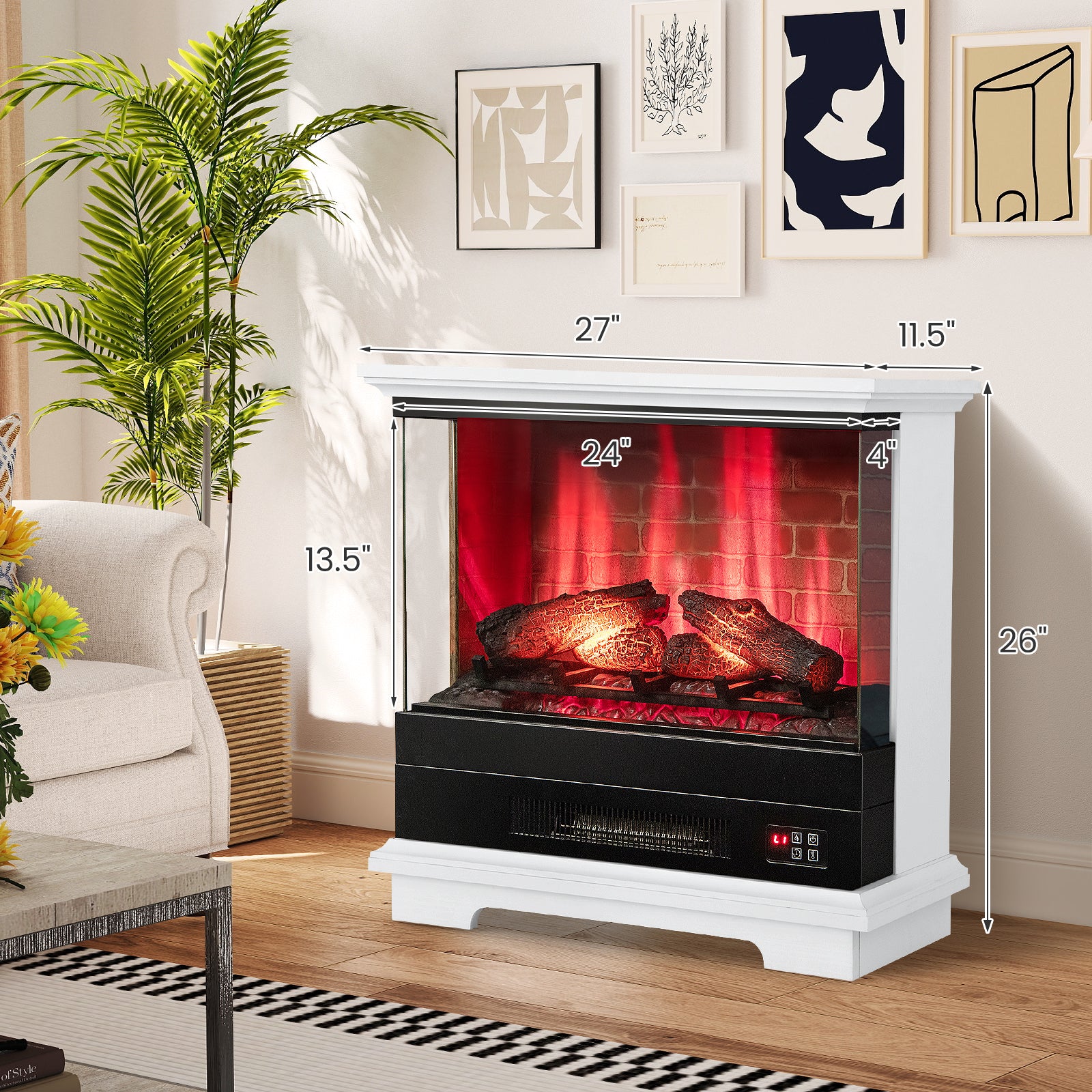 27 Inch Freestanding Fireplace with Remote Control-White