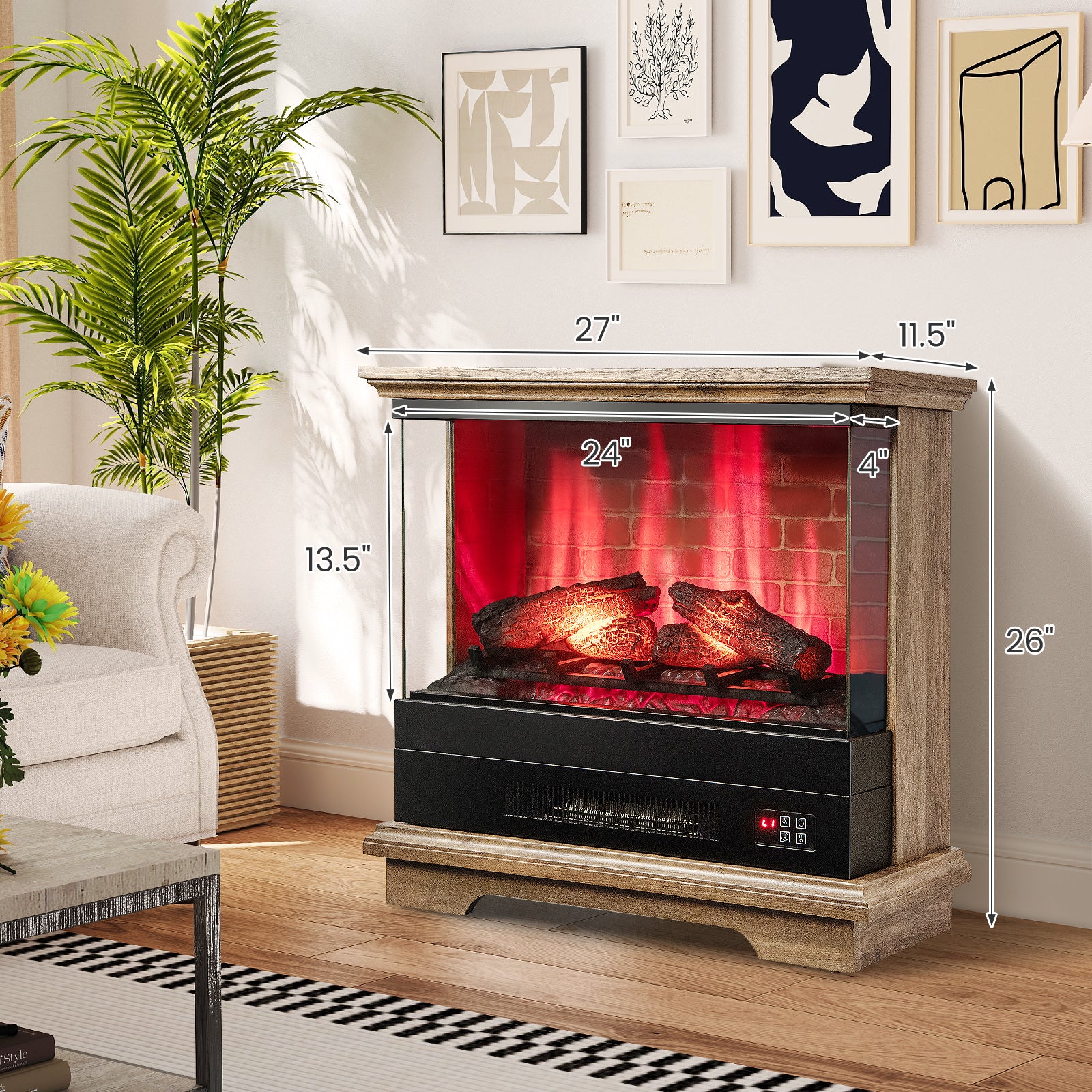 27 Inch Freestanding Fireplace with Remote Control-Brown