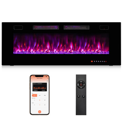 42/50/60/72 Inch Ultra-Thin Electric Fireplace with Decorative Crystals-50 inches