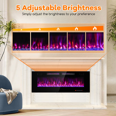 42/50/60/72 Inch Ultra-Thin Electric Fireplace with Decorative Crystals-50 inches