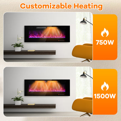 42/50/60/72 Inch Ultra-Thin Electric Fireplace with Decorative Crystals-50 inches