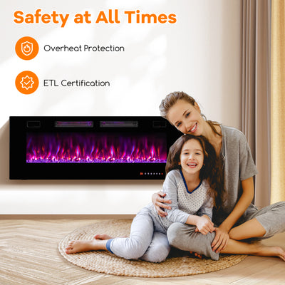 42/50/60/72 Inch Ultra-Thin Electric Fireplace with Decorative Crystals-50 inches
