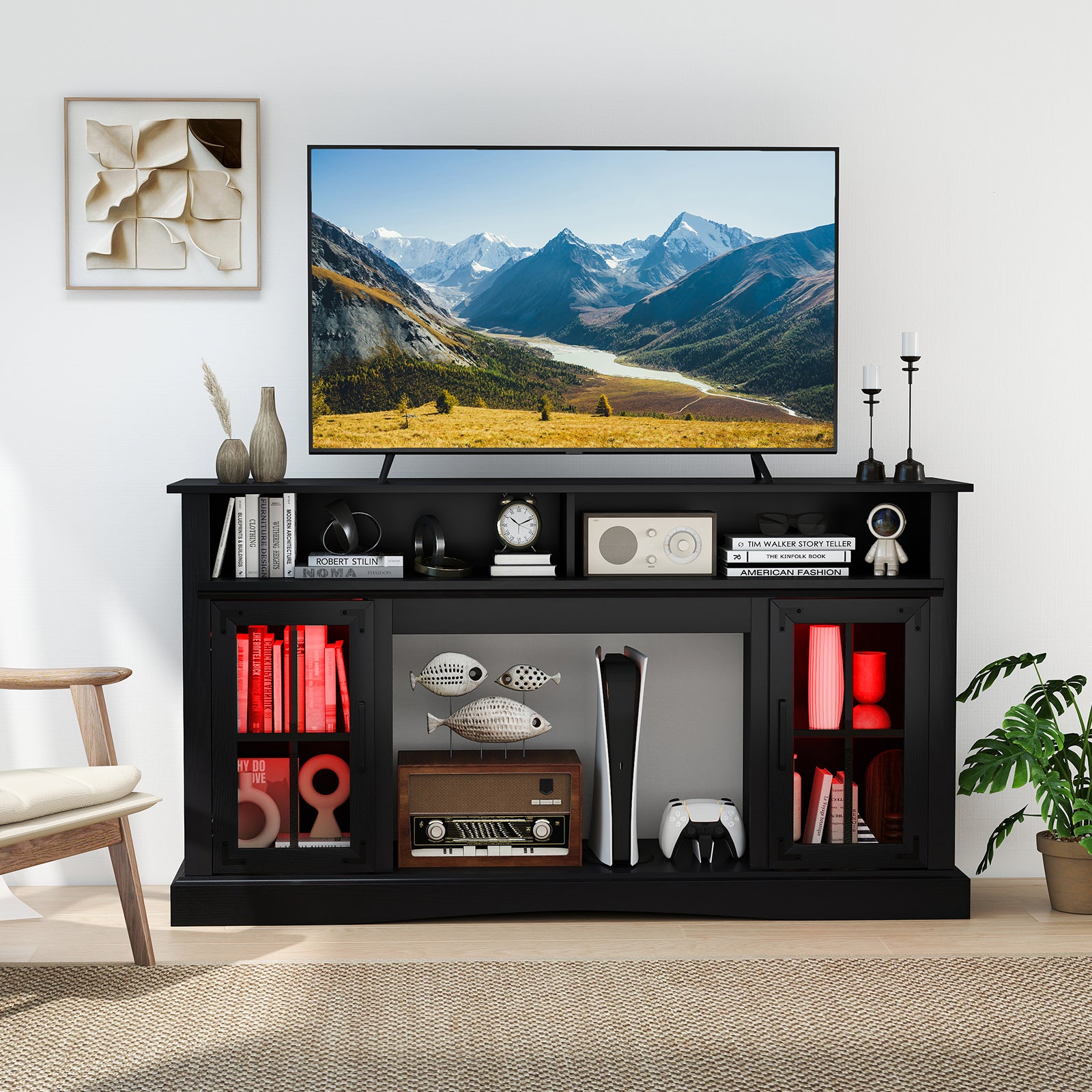 TV Stand with LED Lights and Remote Control-Black