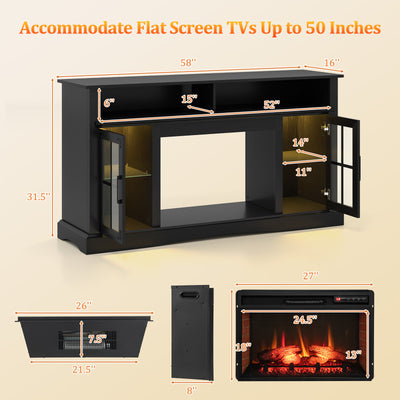 Fireplace TV Stand with Remote Controls and Thermostat for TVs Up to 50 Inch-Black