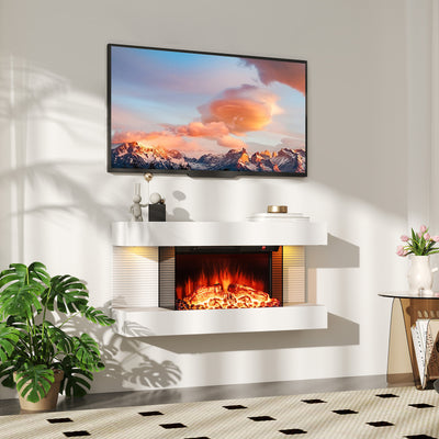 18/36 Inch 3-Sided Wall Mounted Electric Fireplace with 32/50 Inch Wide Floating Mantle-32 Inch