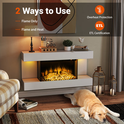 18/36 Inch 3-Sided Wall Mounted Electric Fireplace with 32/50 Inch Wide Floating Mantle-32 Inch