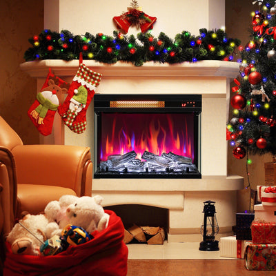 23 Inch 3-Sided Electric Fireplace 1500W Recessed Fireplace Insert-Black