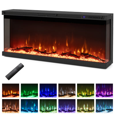 36/40/50/60 Inch Wide 3-Sided Electric Fireplace Insert with Remote Control and 12 Flame Colors-40 inches