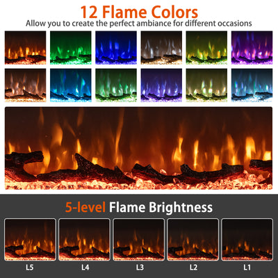 36/40/50/60 Inch Wide 3-Sided Electric Fireplace Insert with Remote Control and 12 Flame Colors-40 inches