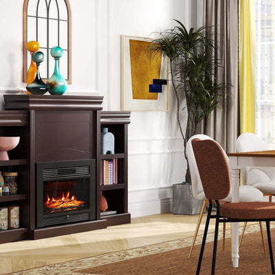 5-in-1 Complete Dining Room Set: Extendable Table  4 Chairs  Electric Fireplace  Media Console & Bamboo Sideboard