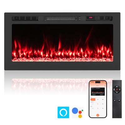 Smart WiFi Electric Fireplace Wall Mounted & Recessed 750W/1500W Heater-36 Inch