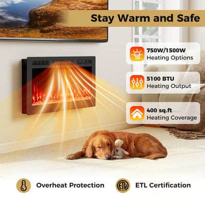 Smart WiFi Electric Fireplace Wall Mounted & Recessed 750W/1500W Heater-36 Inch