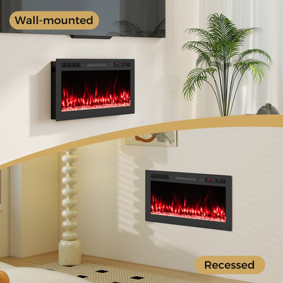 Smart WiFi Electric Fireplace Wall Mounted & Recessed 750W/1500W Heater-36 Inch