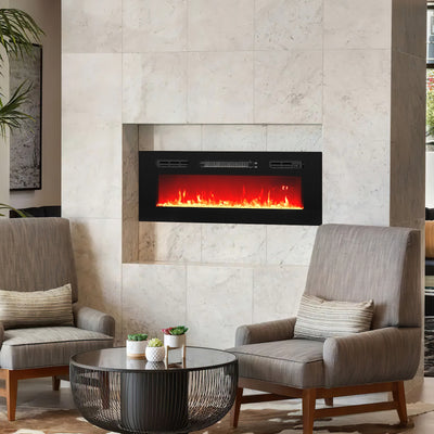 36 Inches Electric Fireplace Heater Recessed with LED Strip Lights and Remote Control