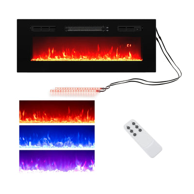 36 Inches Electric Fireplace Heater Recessed with LED Strip Lights and Remote Control