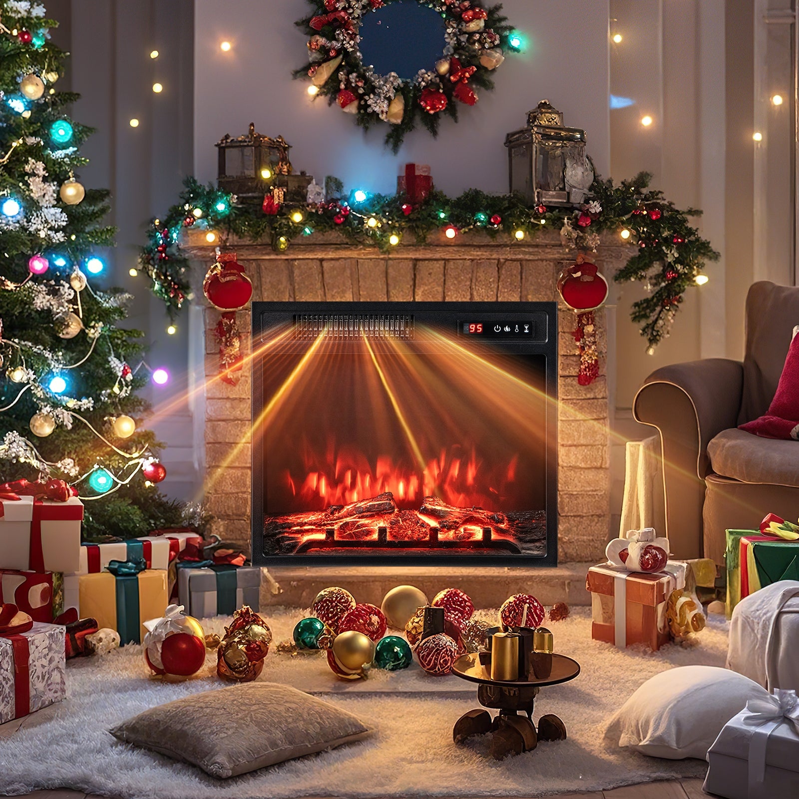 18 Inch 750W/1500W Electric Fireplace Insert with Remote Control and Adjustable Flame Colors