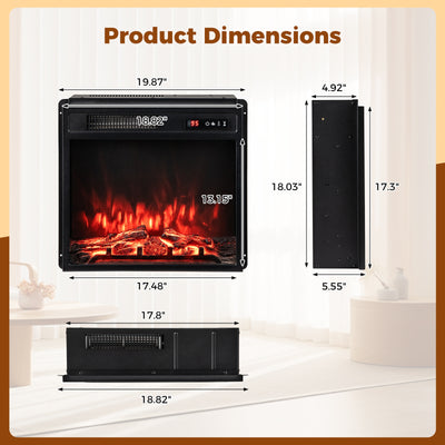 18 Inch 750W/1500W Electric Fireplace Insert with Remote Control and Adjustable Flame Colors