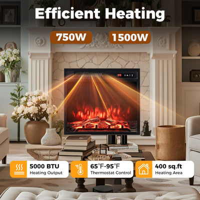 18 Inch 750W/1500W Electric Fireplace Insert with Remote Control and Adjustable Flame Colors