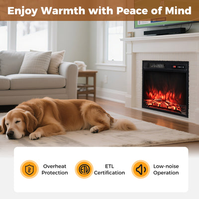18 Inch 750W/1500W Electric Fireplace Insert with Remote Control and Adjustable Flame Colors