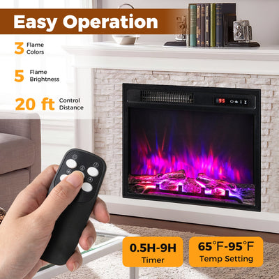 18 Inch 750W/1500W Electric Fireplace Insert with Remote Control and Adjustable Flame Colors