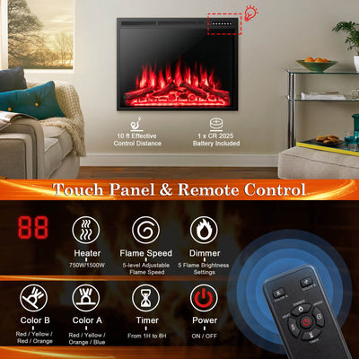 34/37 Inch Electric Fireplace Recessed with Adjustable Flames