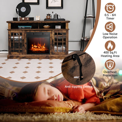 48 Inch Electric Fireplace TV Stand with Cabinets for TVs Up to 55 Inch-Brown